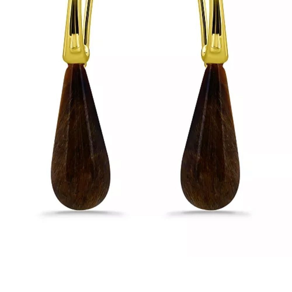 Macy's 14K Gold Plated Genuine Tiger Eye Stone Teardrop Earrings
